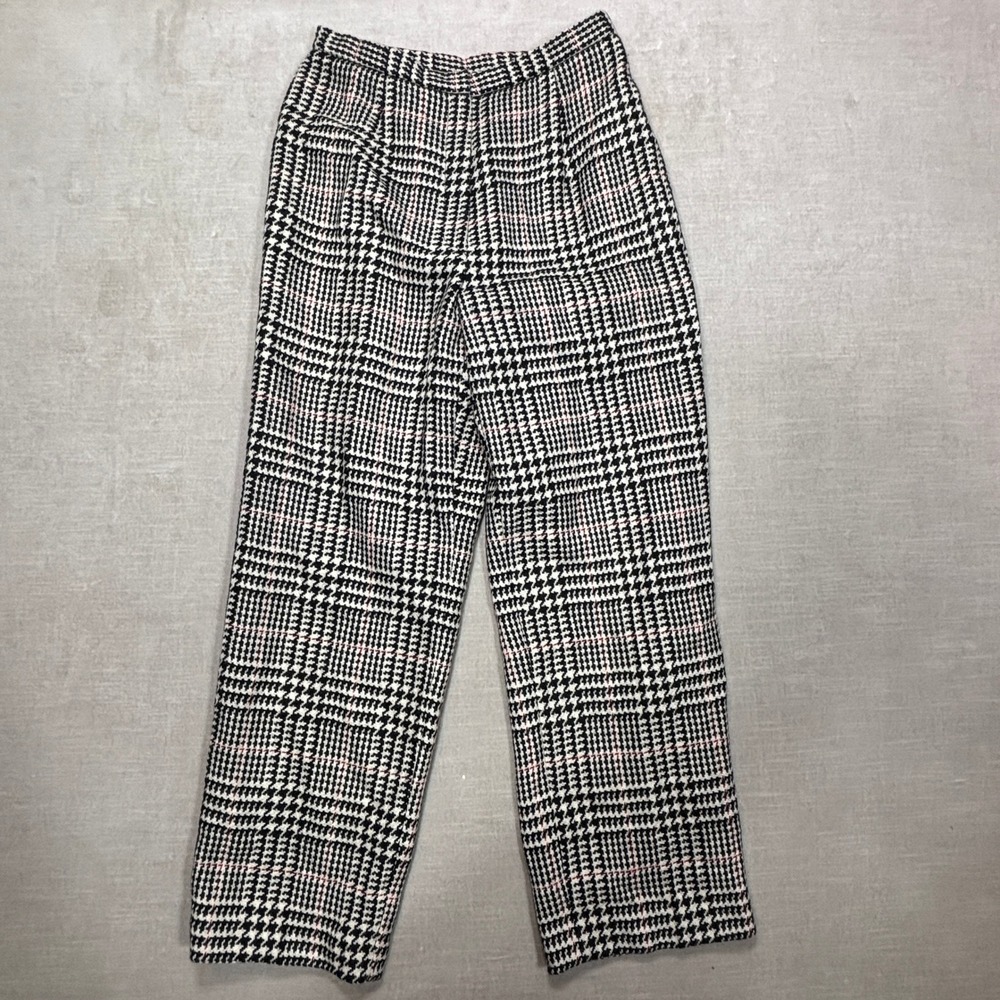 Talbots Petites Houndstooth Plaid Lined Wool Dress Pants Trousers Women Size 8